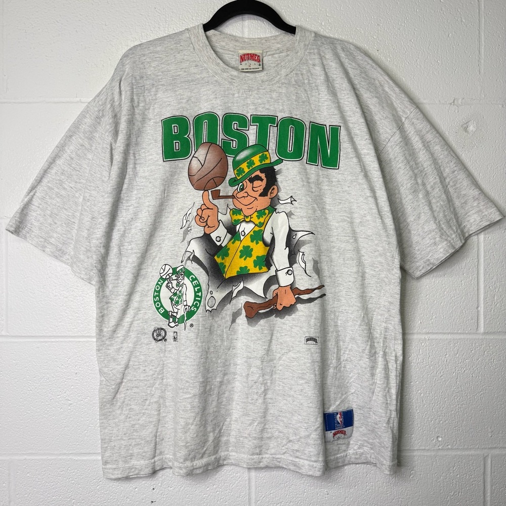 Vintage 90s Boston Celtics Nutmeg Breakthrough NBA Grey Leprechaun Sz XL